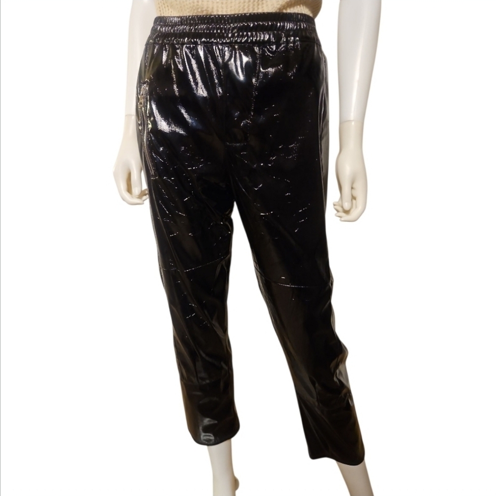 RTA | Black Coated Jogger Pants Polyurethane Glossy Wet Look Zip Pocket Sz S